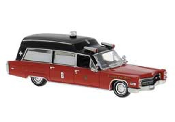 Brekina 19780 - 1966 Cadillac Meteor Ambulance Chicago Fire Department (red, black)  - HO Scale