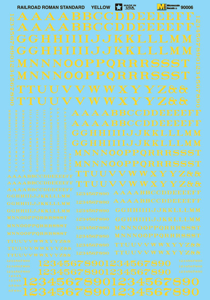 Microscale 70006 - Railroad Roman Letters and Numbers Yellow  - N Scale