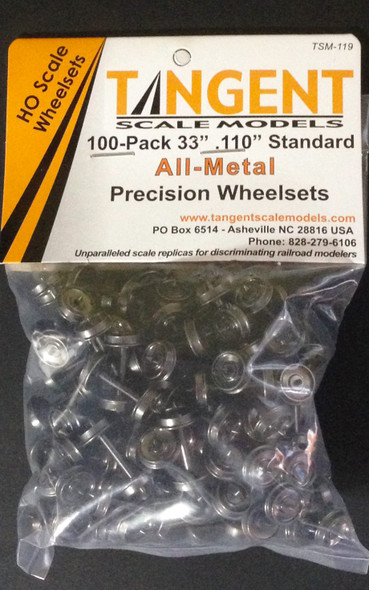 Tangent Scale Models 119 - 33 inch Normal Tread Blackened All-Metal Precision Wheelsets – 100 pack  - HO Scale