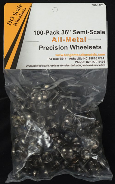 Tangent Scale Models 123 - 36 inch Semi-Scale Blackened All-Metal Precision Wheelsets – 100 pack  - HO Scale