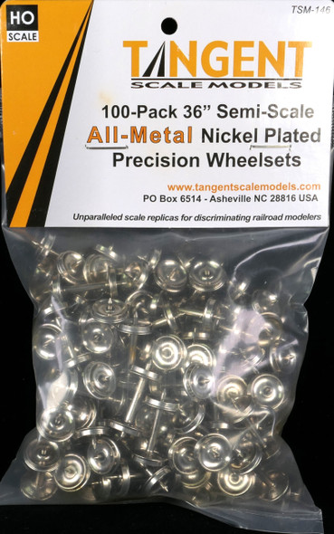 Tangent Scale Models 146 - 36 inch Semi-Scale Nickel Plated All-Metal Precision Wheelsets – 100 pack  - HO Scale