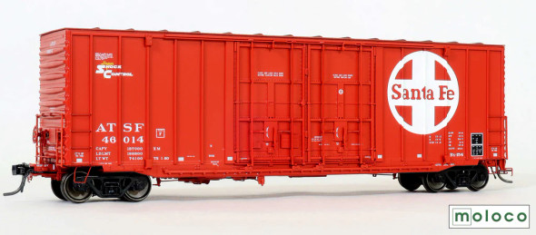 Moloco 60011-02 - Red repaint TS.1.80, Bx-154 ACF 50' Hi-cube non-Waffle, 8+8 plug door Atchison, Topeka and Santa Fe (ATSF) 46014 - HO Scale