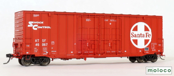 Moloco 60011-03 - Red repaint ATSF-5-84, Bx-154 ACF 50' Hi-cube non-Waffle, 8+8 plug door Atchison, Topeka and Santa Fe (ATSF) 46067 - HO Scale