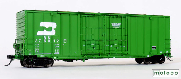 Moloco 60013-92 - Repaint 3-92, ACF 50' Hi-cube non-Waffle, 8+8 plug door Burlington Northern (BN) 376012 - HO Scale