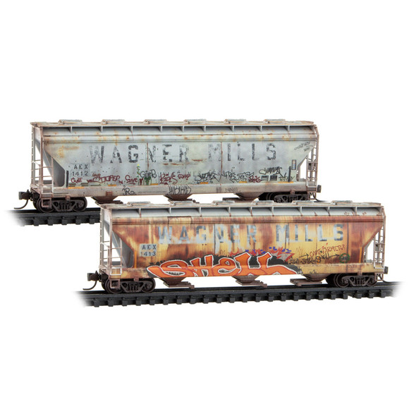 Micro-Trains Line 98305105 - 3-Bay Covered Hoppers  ex-Wagner Mills Weathered 2-Pack The Andersons (AEX) 1412, 1413 - N Scale