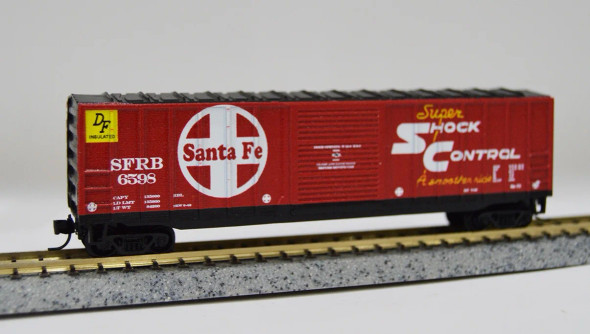 Value Trains USA N10218-6599 -  50'6" ACF Boxcar Super Shock Control Scheme Santa Fe (SFRB) 6599 - N Scale