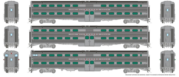 PRE-ORDER: Rapido 145013 - Gallery Commuter Car Milwaukee Road (MILW) Set 3 (Cab: 386 Coaches: 315, 331) - HO Scale