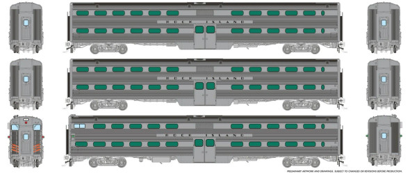 PRE-ORDER: Rapido 145018 - Gallery Commuter Car Rock Island (CRIP) Set 2 (Cab: 114 Coaches: 148, 153) - HO Scale