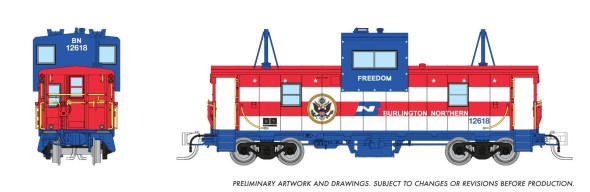 PRE-ORDER: Rapido 510065 - Wide Vision Caboose Burlington Northern (BN) 12618 "Freedom" - N Scale