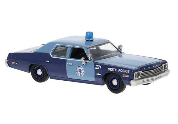 Brekina 18156 - 1970s Dodge Monaco - Assembled Massachusetts State Police (2-Tone Blue)  - HO Scale