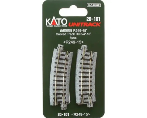 Kato 20-101 - 249mm (9 3/4") Radius 15º Curve Track [4 pcs] - N Scale