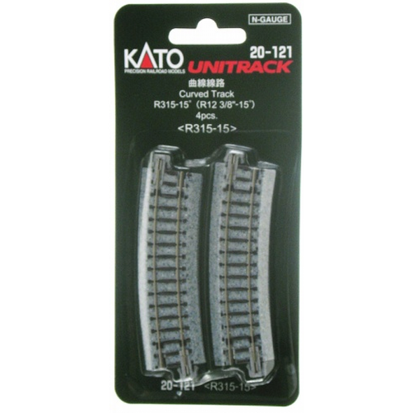 Kato 20-121 - 315mm (12 3/8") Radius 15Âº Curve Track [4 pcs] - N Scale