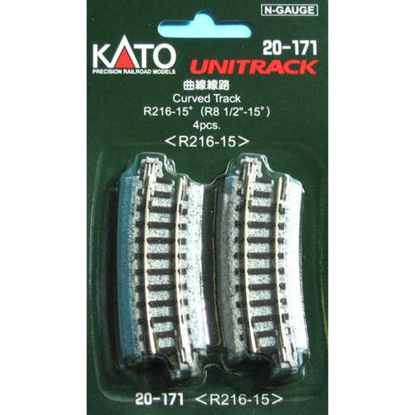Kato 20-171 - 216mm (8 9/16") Radius 15Âº Curve Track [4 pcs] - N Scale