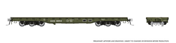Rapido 199003A-38154 - Magor 54' 6-Axle Military Flatcar Department of Defense (DODX) 38154 Early Repaint - HO Scale