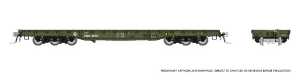 Rapido 199004A-38414 - Magor 54' 6-Axle Military Flatcar Department of Defense (DODX) 38414 Late Scheme - HO Scale