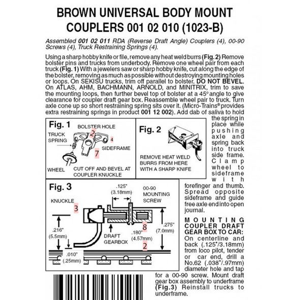 Micro-Trains 00102010 - Brown Universal Body Mount Couplers Assembled - 2 pair