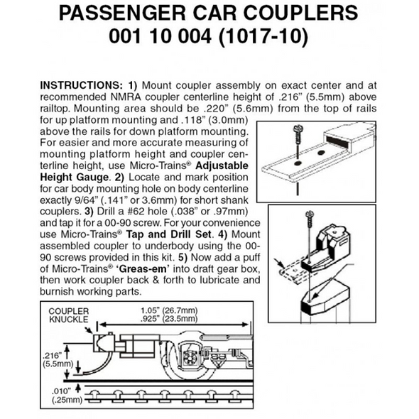 Micro-Trains 00110004 - Passenger Car Couplers Assembled - 10 pair