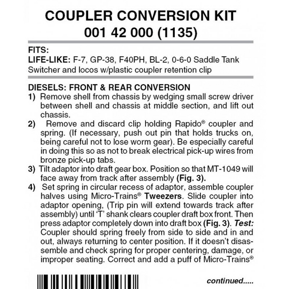 Micro-Trains 00142000 - Life-Like Locomotive Coupler Conversion (1135) - 2 pair