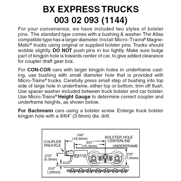 Micro-Trains 00302093 - BX Express Trucks With Medium(+) Extension Couplers (1144) 1 pair