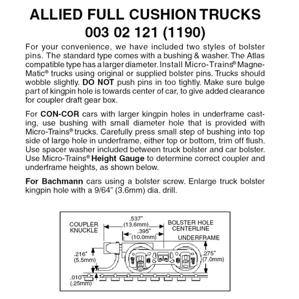 Micro-Trains 00302121 - Allied Full Cushion Trucks With Short Extension Couplers (1190) 1 pair