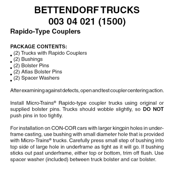 Micro-Trains 00304021 - Bettendorf Trucks With Rapido-Style Couplers (1500) 1 pair