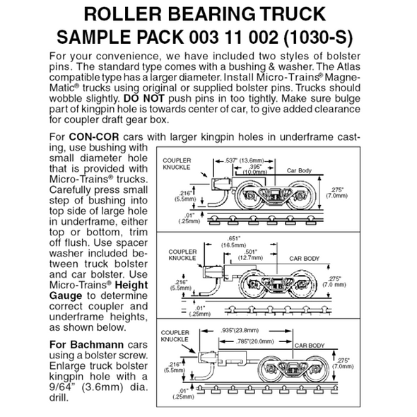 Micro-Trains 00311002 - Roller Bearing Trucks Sampler Pack (1030-S) 3 pair