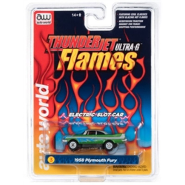 Auto World SC353-3 - Thunder Jet Ultra G Flames - R29 1958 Plymouth Fury    - HO Scale