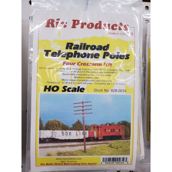 Rix Products 0034 - Railroad Telephone Poles, Four Crossarms Kit (12) - HO Scale Kit