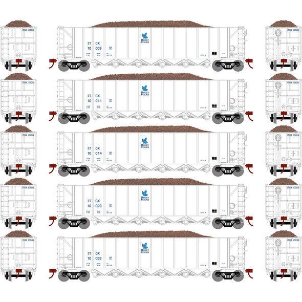 Athearn 98491 - Ortner 5 Bay Rapid Discharge Hopper ITGX (5) - HO Scale