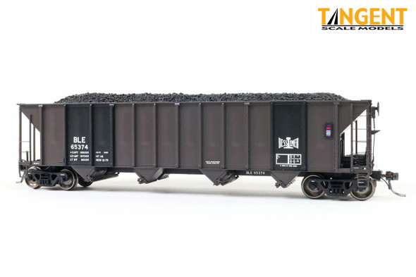 Tangent Scale Models 32060-34 - PS 3400 CF Quad Coal Hopper  "Delivery Cor-ten Black 1975" Bessemer and Lake Erie (BLE) 65346 - HO Scale