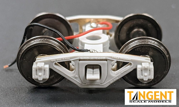 Tangent Scale Models 113 - 70-Ton Gould Caboose Plain Bearing Trucks with Blackened Semi-Scale Wheelsets and Power Pickup (SKU 113)  - HO Scale