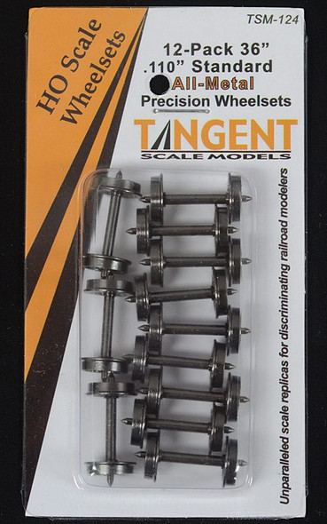 Tangent Scale Models 124 - 36 inch Normal Tread Blackened All-Metal Precision Wheelsets - 12 pack (SKU 124)  - HO Scale
