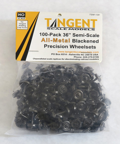 Tangent Scale Models 129 - 36 inch Semi-Scale Blackened All-Metal Precision Wheelsets For Tangent Rotating Roller Bearing Trucks- 100 pack (SKU 129)  - HO Scale