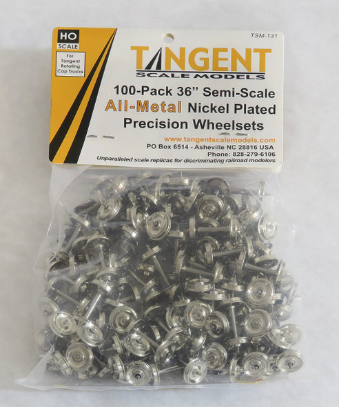 Tangent Scale Models 131 - 36 inch Semi-Scale Nickel Plated All-Metal Precision Wheelsets For Tangent Rotating Roller Bearing Trucks- 100 pack (SKU 131)  - HO Scale