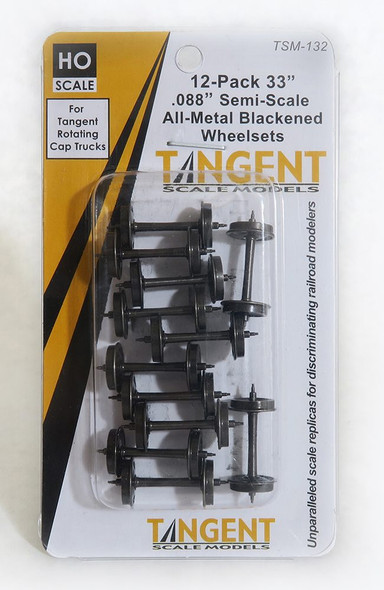 Tangent Scale Models 132 - 33 inch Semi-Scale Blackened All-Metal Precision Wheelsets for Tangent Rotating Roller Bearing Trucks - 12 pack (SKU 132)  - HO Scale