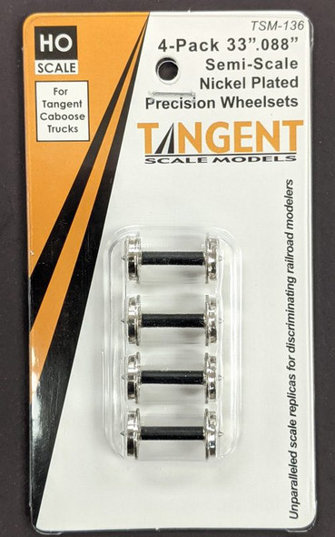 Tangent Scale Models 136 - 33 inch Semi-Scale Nickel Plated Precision Wheelsets For Tangent Caboose Trucks - 4 pack (SKU 136)  - HO Scale