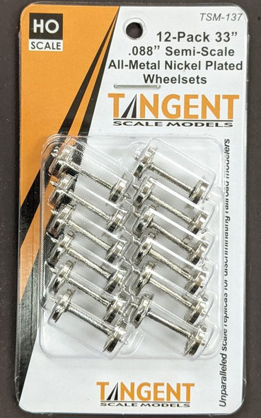Tangent Scale Models 137 - 33 inch Semi-Scale All-Metal Nickel Plated Precision Wheelsets - 12 pack (SKU 137)  - HO Scale