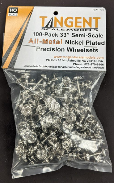 Tangent Scale Models 138 - 33 inch Semi-Scale Tread All-Metal Nickel Plated Precision Wheelsets - 100 pack (SKU 138)  - HO Scale