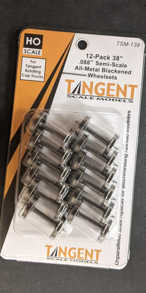 Tangent Scale Models 139 - 38 inch Semi-Scale Blackened All-Metal Precision Wheelsets for Tangent Rotating Roller Bearing Trucks - 12 pack (SKU 139)  - HO Scale