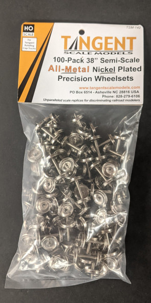 Tangent Scale Models 142 - 38 inch Semi-Scale Nickel Plated All-Metal Precision Wheelsets for Tangent Rotating Roller Bearing Trucks - 100 pack (SKU 142)  - HO Scale