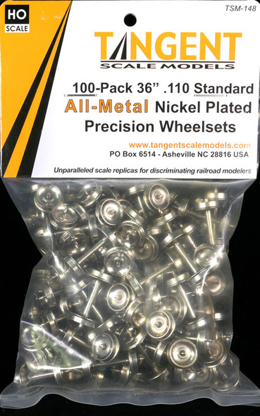 Tangent Scale Models 148 - 36 inch Normal Tread Nickel Plated All-Metal Precision Wheelsets - 100 pack (SKU 148)  - HO Scale