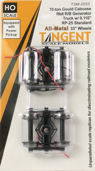 Tangent Scale Models 2033 - 70-Ton Gould Rebuilt Roller Bearing Generator Caboose Trucks with Blackened Standard Wheelsets and Power Pickup (SKU 2033)  - HO Scale