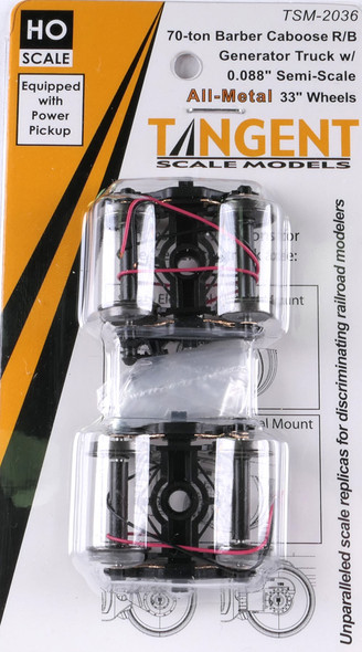 Tangent Scale Models 2036 - 70-Ton Barber Roller Bearing Generator Caboose Trucks w/ Blackened Semi-Scale Wheelsets and Power Pickup (SKU 2036)  - HO Scale