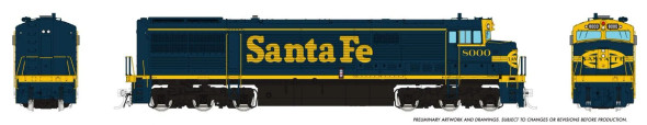 PRE-ORDER: Rapido 55007 - GE U30CG w/o SG (DC Silent) Atchison, Topeka and Santa Fe (ATSF) 8000 Bookend Scheme - HO Scale