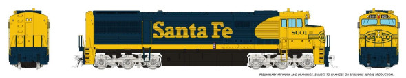 PRE-ORDER: Rapido 55009 - GE U30CG w/o SG (DC Silent) Atchison, Topeka and Santa Fe (ATSF) 8001 Yellow Warbonnet w/ Large Logo - HO Scale
