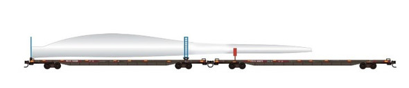 Micro-Trains Line 98302285 - 89' Flatcar with Flat Deck 2 Cars 1 Windmill Blade Transportation Technology Services Inc (PEYX) 2066, 2075 w/blade - N Scale