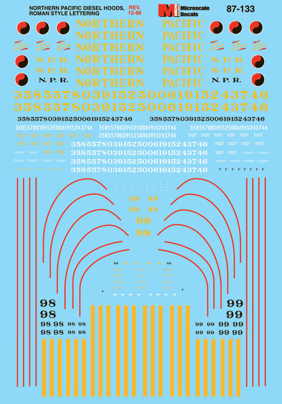 Microscale 87-133 - NP Diesels - Hoods - Roman Lettering Northern Pacific (NP)  - HO Scale