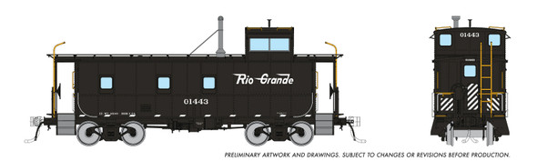 Rapido 225011 - End Cupola Steel Caboose w/ Post-War Mods: Black Scheme Denver & Rio Grande Western (D&RGW) 1443 - HO Scale