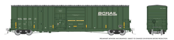 Rapido 191003A-60124 - Trenton Works 6637cuft Boxcar British Columbia Railway (BCOL) 60124 faded w/conspicuity stripes - HO Scale