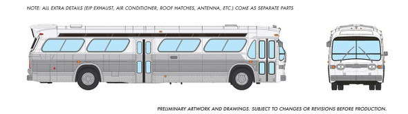 Rapido 753070 - New Look Bus (Deluxe) Unlettered Transit w/ single door White/Silver  - HO Scale